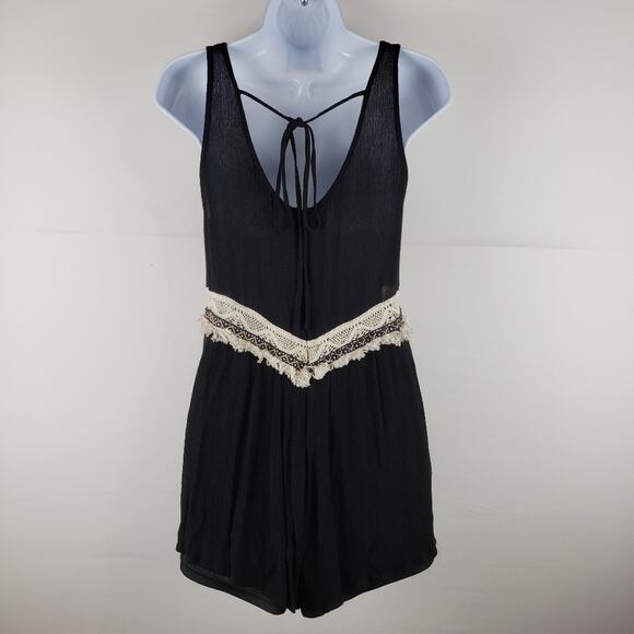 Entro Romper Black Lined Tie Bead Shorts Size Small - Picture 2 of 6